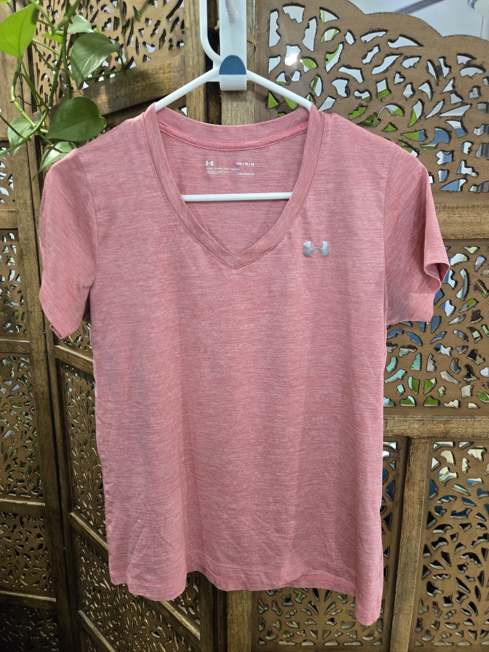Under Armour Women's Heathered Coral V-Neck Performance Tee